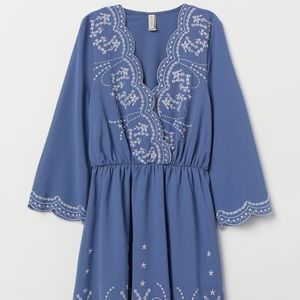 H&M blue long sleeve embroidered dress